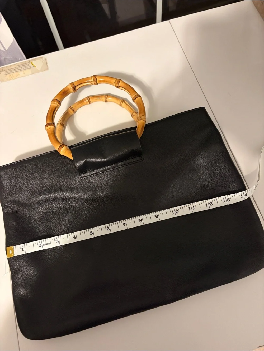Talbots Black Leather Shoulder Bag with Bamboo Ring Handles